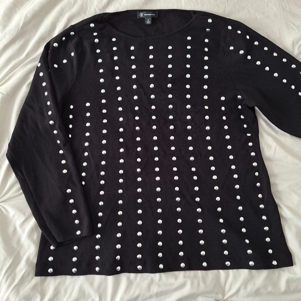 Inc 2X Black Sweater with Silver Polka Dots